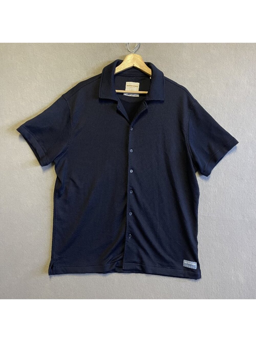 Scotch & Soda Amsterdam Mens Navy Textured Short Sleeve Button-Up Shirt L